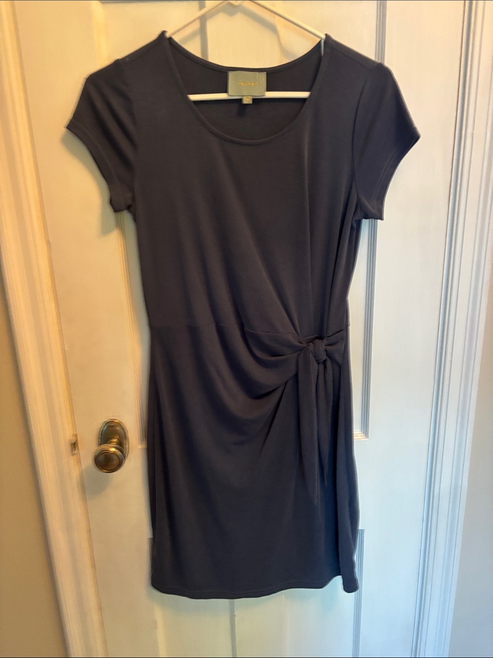 Skies Are Blue Navy Short-Sleeve Knot-Detail Mini Dress